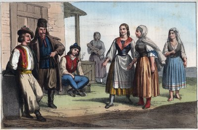 Camponês húngaro do século XIX - gravura de "Usos e costumes de todos os povos do Universo". Ou História do governo, leis, milícias, religião de todas as nações desde os tempos mais remotos até aos dias de hoje" 1856 de Unknown artist