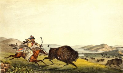 A caçar bisontes na América do Norte. Sd. Século XIX. de Unknown artist