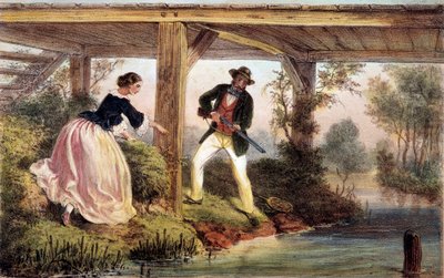 Caça ao lúcio na Inglaterra. Gravura do século XIX. Gien, museu da caça. de Unknown artist