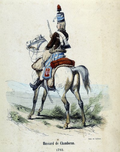 Hussard de Chamboran, em 1793, a cavalo. de Unknown artist