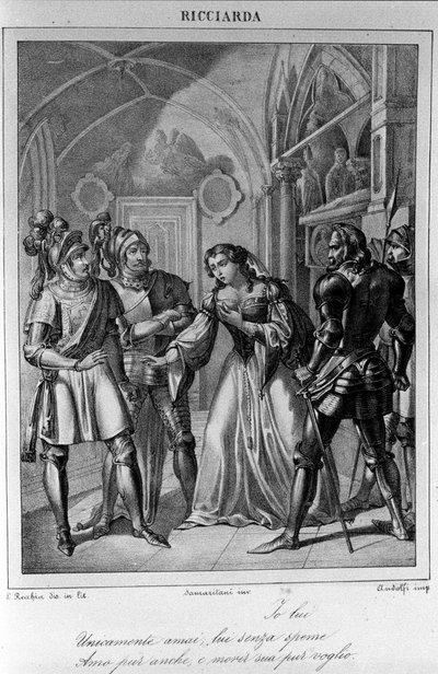 Ilustração para o Acto III de "Ricciarda" do poeta e dramaturgo italiano Ugo Foscolo (1778-1827) Século XIX de Unknown artist