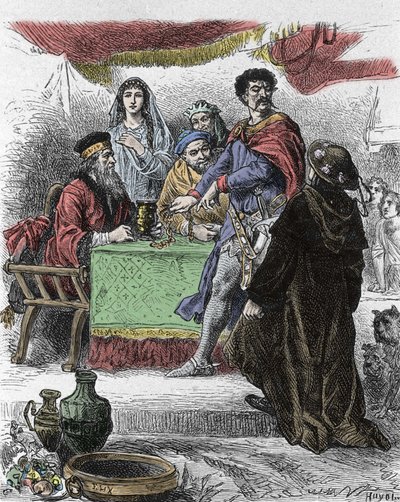 Ilustração para "Ivanhoe" de Walter Scott (1771-1832), escritor escocês: Ivanhoe é desafiado pelo Cavaleiro Saxão Brian de Bois Guilbert. de Unknown artist