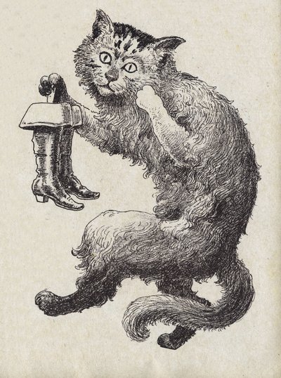 Ilustração para "Le chat Botte", conto de Charles Perrault (1628-1703), escritor francês. Ilustração anônima. Imagery Marcel Vagne, Jarville Nancy, sem data (final do século XIX). de Unknown artist