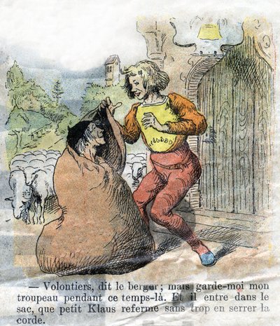 Ilustração do final do século XIX para o conto de Hans Christian Andersen (1805-1875) "Grand Claus and Little Claus" (Klaus). Coleção particular. de Unknown artist