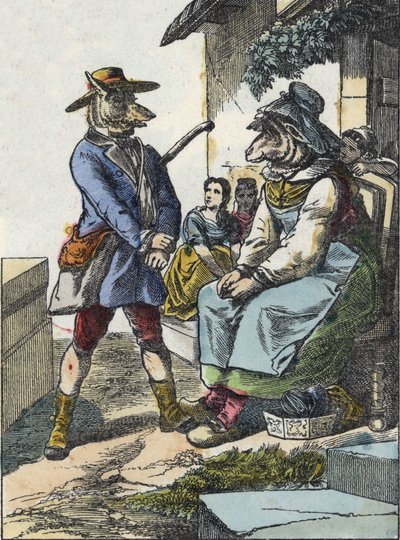 Ilustração do conto "Good Mom Mom Sheep". Em "Contos da casa para os pequenos". Gravura anónima do século XIX. de Unknown artist