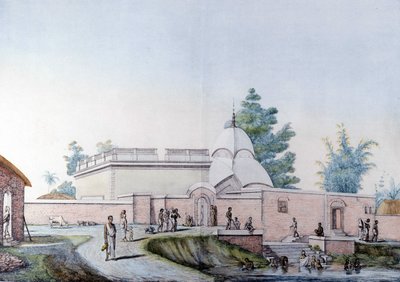 Cultura e Civilização Indiana: Banho no Rio Hooghly em Calcutá (ou Kalkata), Índia. Gravura em 1808. de Unknown artist