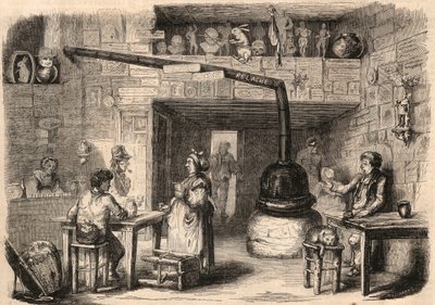 Dentro do cabaret le Lapin Blanc (Rabbit-Blanc), rue aux feves em Paris antes da sua demolição. Uma taverna que remonta à primeira vez da monarquia. Gravura em "Le Monde illustrious" de 1862. Colecção privada. de Unknown artist