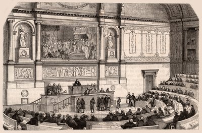 Vista interna da Assembleia Nacional em uma sessão da Câmara dos Deputados, Paris, França de Unknown