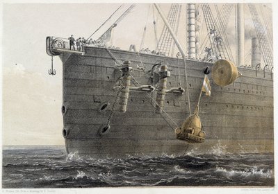 Instalação de cabo submarino em 1858 (bóia de referência) - no "The Atlantic Telegraph" de W. H. Russel, cerca de 1860 de Unknown artist