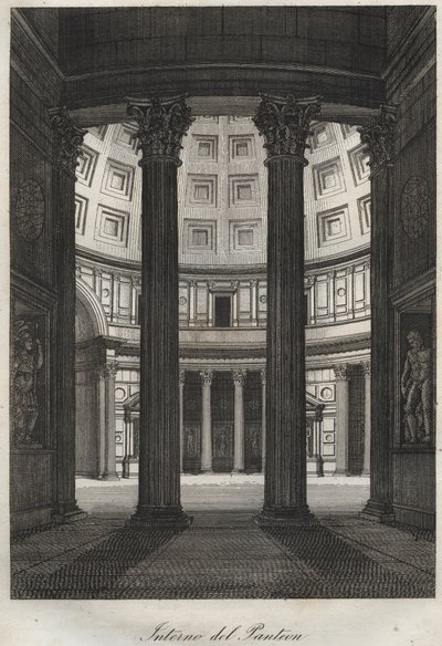 Interior do Panteão, Roma - gravura de "Usos e Costumes de Todos os Povos do Universo". Ou melhor, História do governo, leis, milícias, religião de todas as nações desde os tempos mais remotos até aos dias de hoje" 1856 de Unknown artist