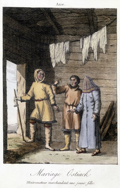 Intermediário regateando uma jovem para um Ostiak (Khanty ou Khante) (tribo caçadora paleosiberiana estabelecida na área florestal do vale do Ob médio). de Unknown artist