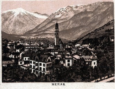Tirol italiano: vista da cidade de Meran (Merano). em "O mundo ilustra 168 vistas" Sem data (final do século XIX) de Unknown artist
