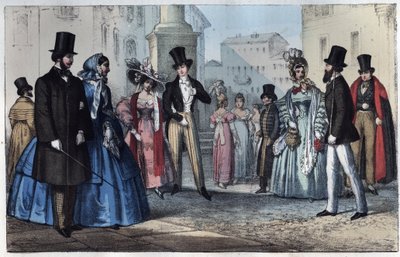 A moda italiana no século XIX - gravura de "Usi e Costumi di Tutti i Popoli dell