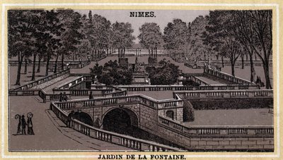Jardin de la Fontaine em Nimes (Gard, Languedoc-Roussillon). Cromolitografia do final do século XIX. de Unknown artist