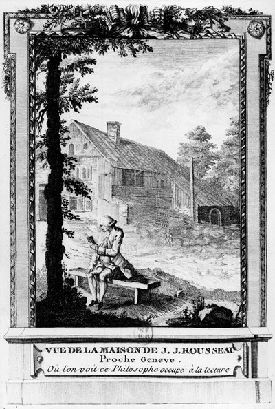 Jean Jacques Rousseau (1712-1778), escritor e filósofo francófono de Genebra; visto de sua casa (perto de Genebra). de Unknown artist