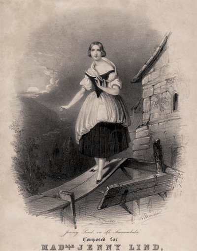 Jenny Lind, soprano sueca, na cena do sonambulismo de Bellini s La sonnambula de Unknown