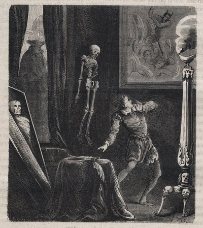 John Chatel (Chastel) (1575-1594) preso pelos jesuítas na câmara de meditação - antes da sua tentativa de assassinato do rei Henrique IV de França, em 27 de dezembro de 1594. Gravura de 1879 no "Histoire des societes secretes, politiques et religieuses" de de Unknown artist