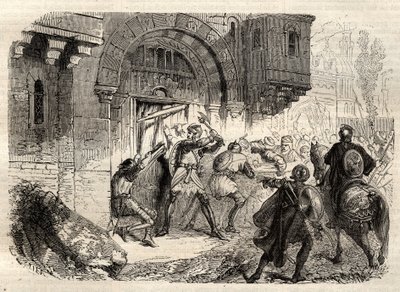 João II Comnenus, imperador bizantino - O Imperador João II Comnene (1087-1143) à frente dos gregos que conduzem a porta do seu Palácio em Constantinopla - gravura em "Illustrous Popular Dictionary" - 1864 - de Joseph Decembre e Edmond Allonier - de Unknown artist