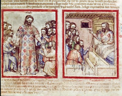 José gravemente doente aos 110 anos de idade perdoa seus irmãos que se prostram a ele Miniatura do códice 212 (ou códice padovano ou Bíblia de Pádua) 1390-1400 Rovigo, Accademia dei Concordi de Unknown artist