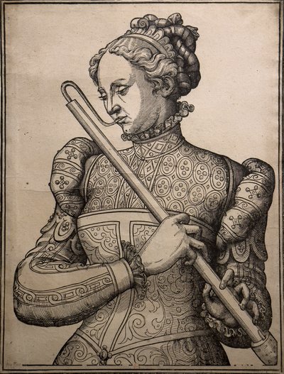 Jogador de Douçaine, cerca de 1560 (gravura em madeira) de Unknown artist