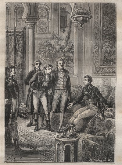 Viagem (1798) de Frederic Conrad (Konrad) Hornemann (1772-1801) a Fezzan (Líbia): Hornemann é recebido por Bonaparte no Cairo (Egito) - ilustração de "Os Grandes Marinheiros do século XVIII". de Unknown artist