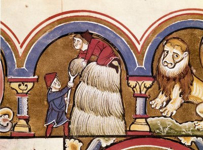 Julho: Agricultura: agricultores a fazer a colheita. Detalhe de uma miniatura tirada de "O Saltério de Santa Isabel" Cividale do século XIII, Museo Archeologico de Unknown artist