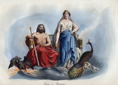 Júpiter e Juno - gravura de "Hábitos e costumes de todos os povos do Universo". Ou melhor, a história do governo, das leis, das milícias, da religião de todas as nações desde os tempos mais remotos até aos nossos dias" 1856 de Unknown artist