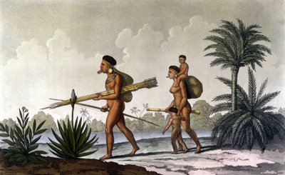 Kerengnatnuck, chefe dos Botocudos, e sua família (Brasil) - em "O traje antigo e moderno" de Ferrario, ed. Milão de Unknown artist