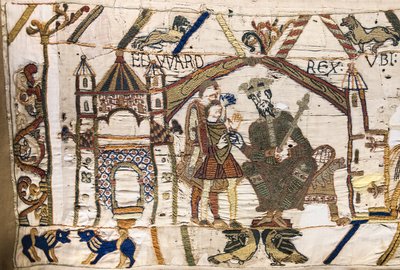 O Rei Eduardo o Confessor envia Harold para a Normandia, Tapeçaria Bayeux (bordado de lã em linho) de Unknown artist