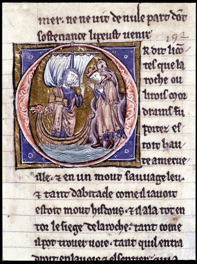 Rei Modreius. Manuscrito: Conquista do Saint Gréal, escrito 717 anos após a paixão do nosso senhor. Bibliotheque municipale de Rennes, ms. 255 (Coleção de romances da Távola Redonda); Paris de Unknown artist