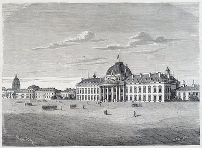 A Ecole Militaire des Invalides vista do Champ de Mars - gravura, c.1830 de Unknown artist