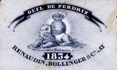 Etiqueta “” Olho de Perdiz - Renaudin, Bollinger & Cie à AY - 1834 ””. de Unknown artist