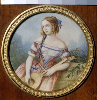 A atriz russa Varvara Asenkova (1817-1841), no papel de Esmeralda de ""Notre Dame de Paris"" de Victor Hugo (1802-1885). (Atriz russa Varvara Asenkova como Esmeralda). Trabalho anônimo, aquarela sobre papel de Unknown artist