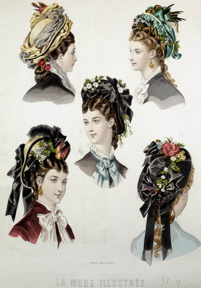 Penteados femininos - gravura, final do século 19 de Unknown artist