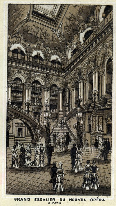 Grande escadaria da nova Ópera (Opera Garnier) em Paris. de Unknown artist