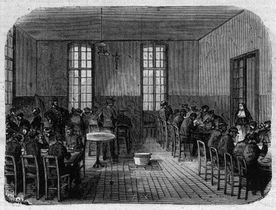 O asilo Sainte Anne (Sainte-Anne) em Paris: o refeitório - Gravura no "Le Journal Illustrée de Unknown artist