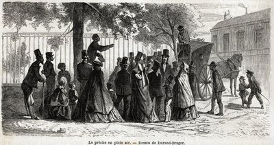 Le preche en plein air, em Londres, desenho de Durand Brager, para ilustrar Uma excursão aos bairros pobres de Londres, em 1862, de L.Simonin. Gravura em "Le tour du monde", editado por Edouard Charton de Unknown artist