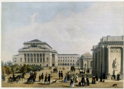 O Teatro Alexandrinski (ou Alexandra) em São Petersburgo (O Teatro Alexander em São Petersburgo). Trabalho anônimo, litografia colorida, por volta de 1830. Classicismo do século XIX. Museu Estatal de Teatro e Arte Musical, São Petersburgo. de Unknown artist
