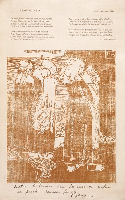 Les Bretonnes (The Breton Women) (impressão em bloco de madeira) de Unknown artist