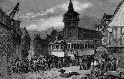 Les Omnibus de Paris no século XIX: o carro tem 60 lugares - gravura a partir de 1892 de Unknown artist