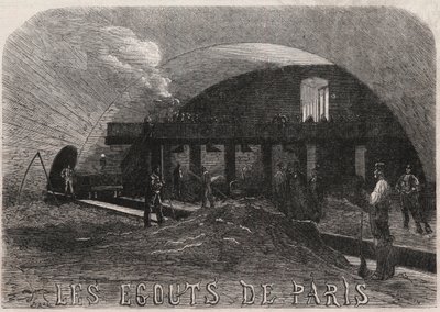 Os esgotos de Paris: a grande câmara e as oficinas de forja da ponte Notre Dame (Notre-Dame) - Gravação no "Le Monde Illustré". de Unknown artist