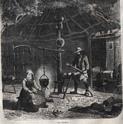 Les sabotiers. gravura do século XIX de Unknown artist