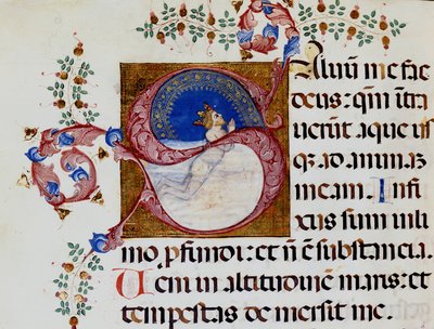 Lettrine S: David na Luz Profunda - Antiphonary do século XV. Bíblia Municipal de Rimini. de Unknown artist