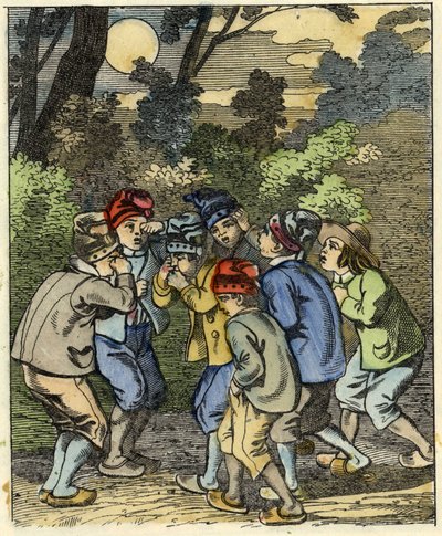 O pequeno Poucet e os seus irmãos Perdidos na floresta. Ilustração do conto "Le Pepetit Poucet", de Charles Perrault de Unknown artist