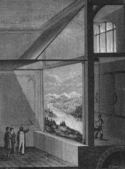 Louis Daguerre realizou uma demonstração do diorama e do modo de mudança da pintura de Unknown artist
