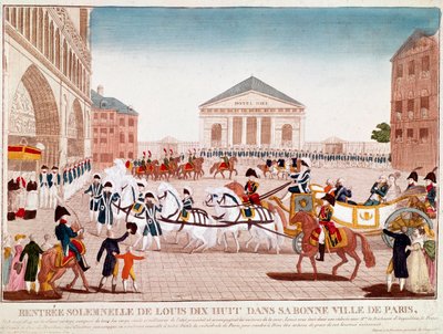 Luís XVIII chegando a Notre Dame, Paris, 3 de Maio de 1814 (gravura) de Unknown artist