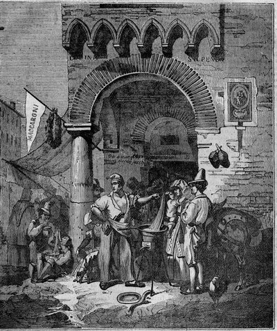 Comerciante de massas Macaroni em Nápoles no século XIX. de Unknown artist