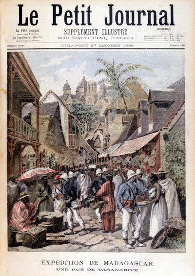 Expedição Madagascar: uma rua em Tananarive - no "Le Petite Journal" de 27/11/1895 de Unknown artist