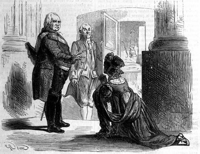 Madame a Condessa de Labedoyere nos joelhos de Luís XVIII Rei de França. de Unknown artist