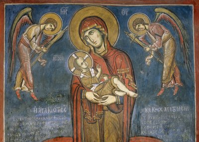 Madonna com Criança entre Arcanjos, fresco (1192), Igreja Panayia Tou Araka (Igreja de Nossa Senhora das Ervilhas) (Lista do Património Mundial da Unesco, 2001), Lagoudhera, montanhas Troodos, Chipre de Unknown artist